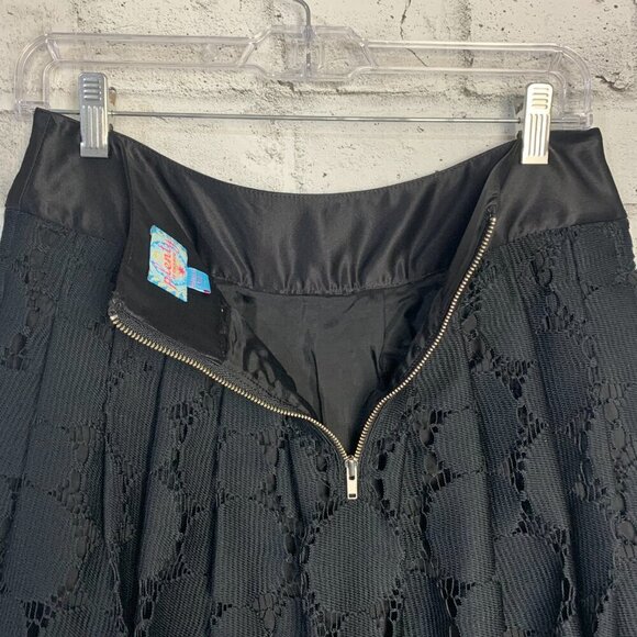 Anthropologie Plenty Tracy Reese Black Pleated Sheer Crochet Lace A-Line Skirt - Picture 6 of 11